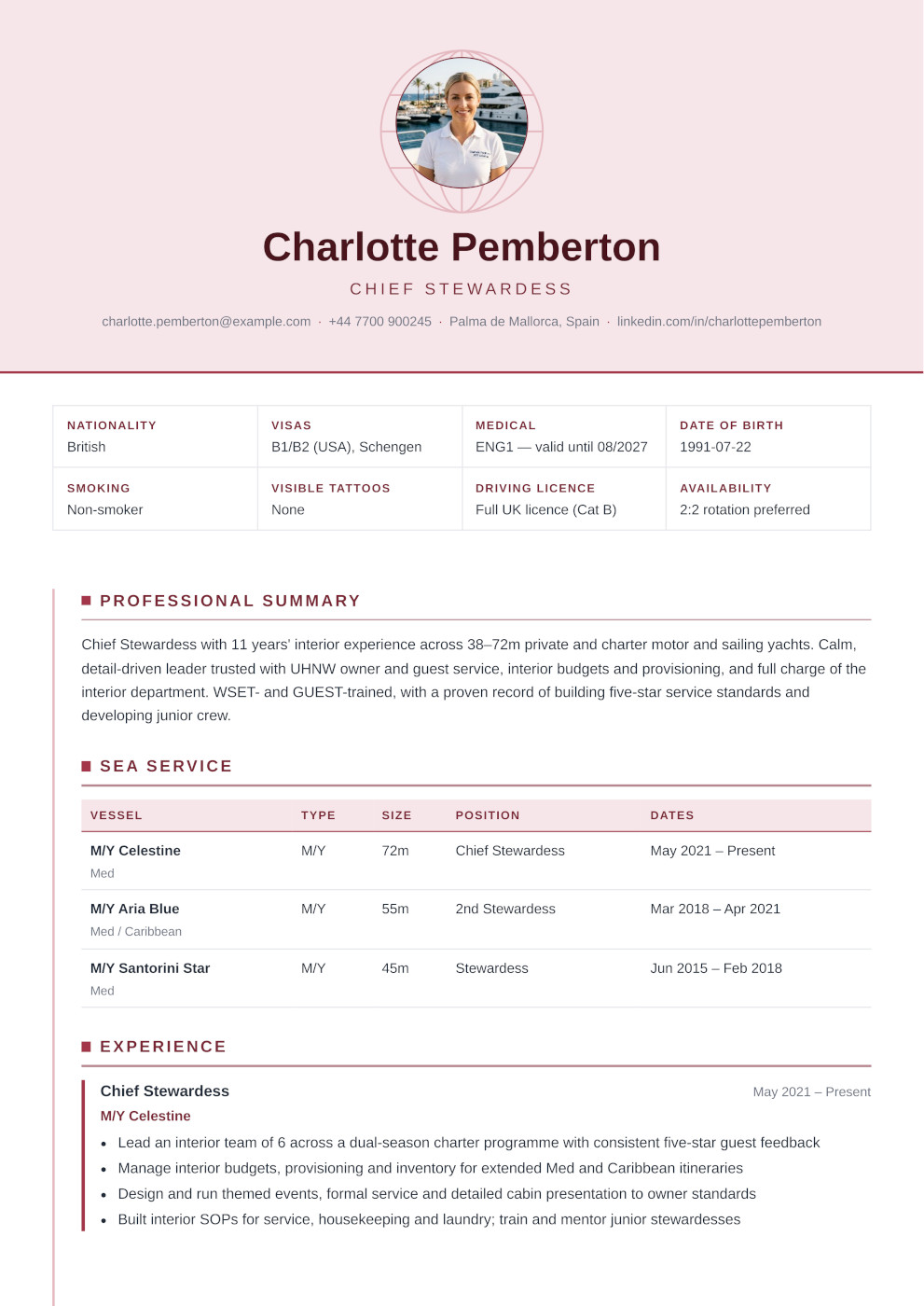 Yacht CV — Meridian template