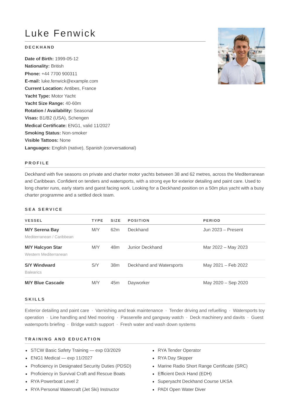 Yacht CV — Classic template