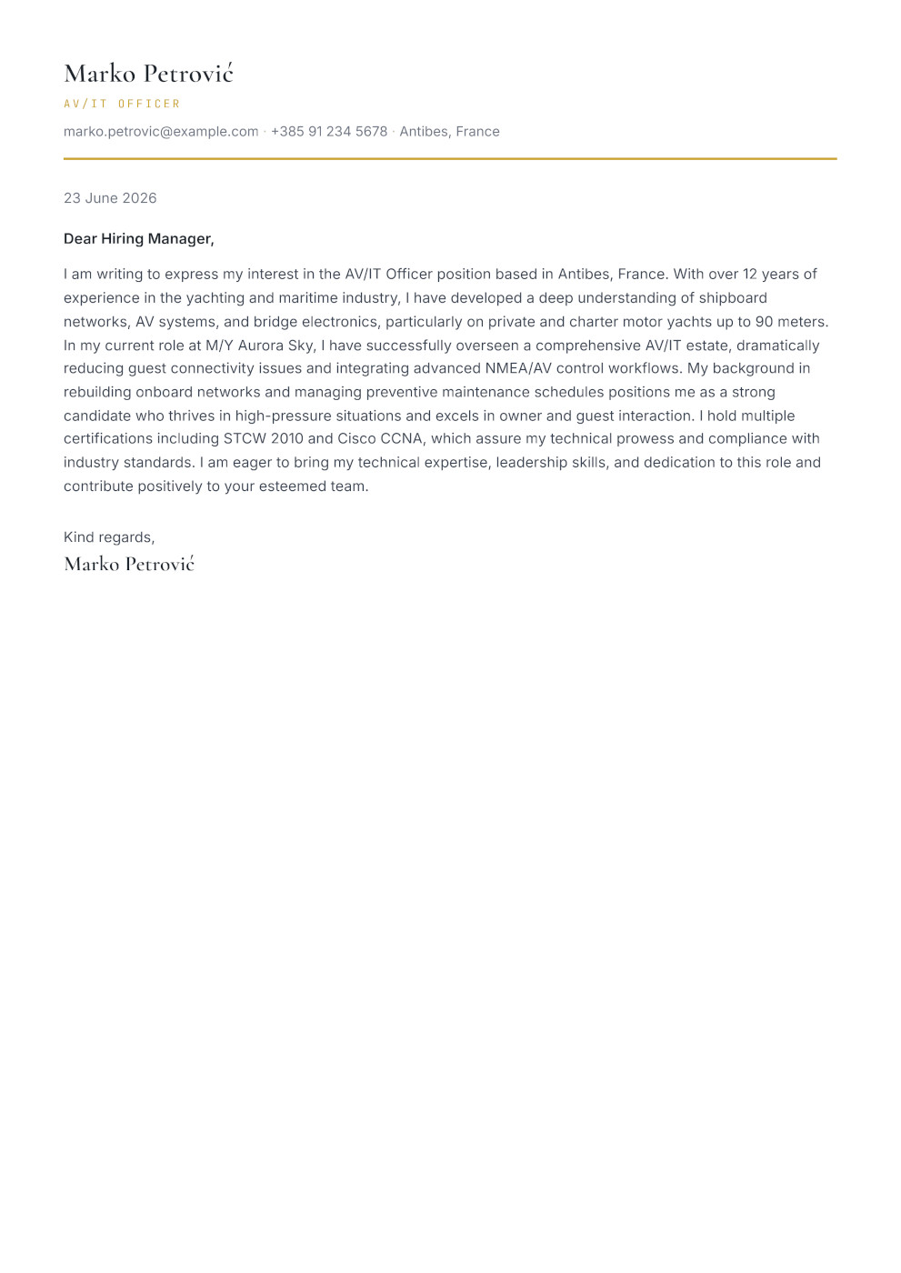 Cover letter example